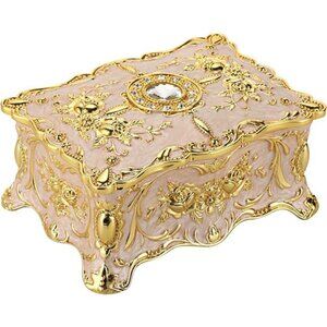 Hipiw Vintage Jewelry Organizer Box - Metal Trinket Storage Box
